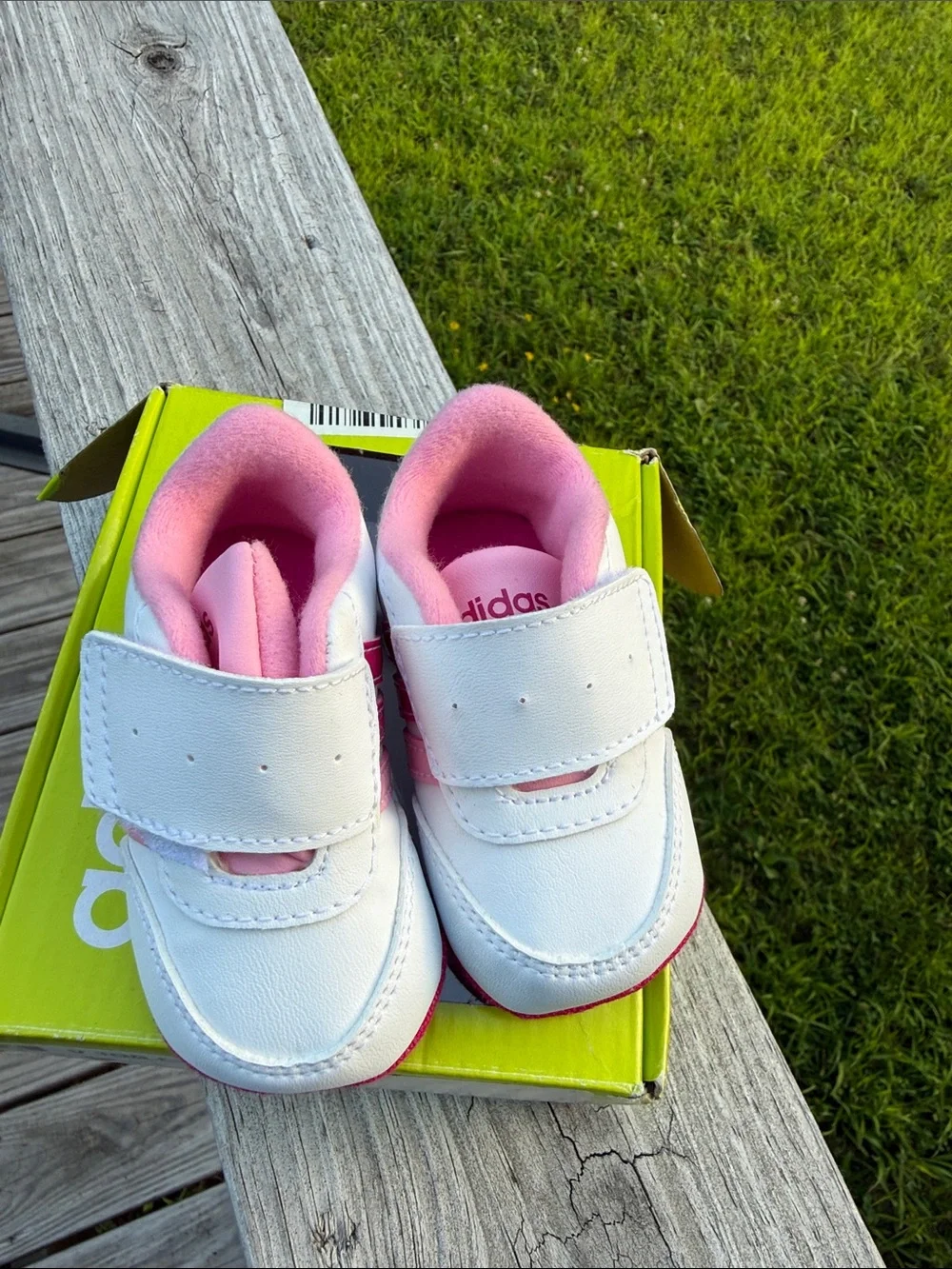 adidas White and Pink Infant Velcro Sneakers
